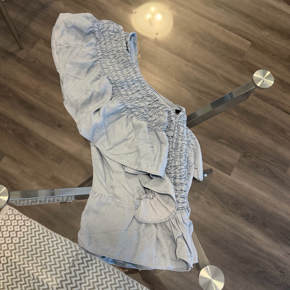 Fashion Nova Light Blue Smocked Ruffle Top